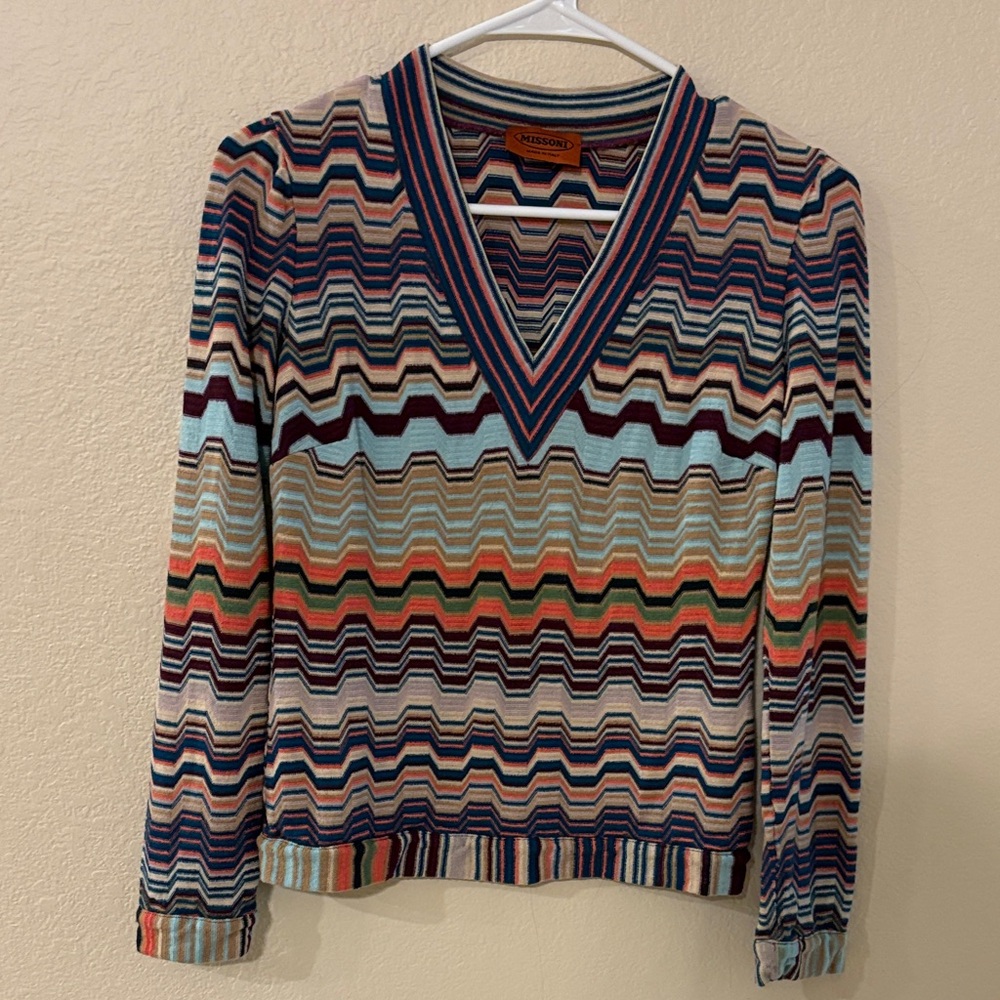 Missoni Wool Multicolor V-Neck Sweater 38